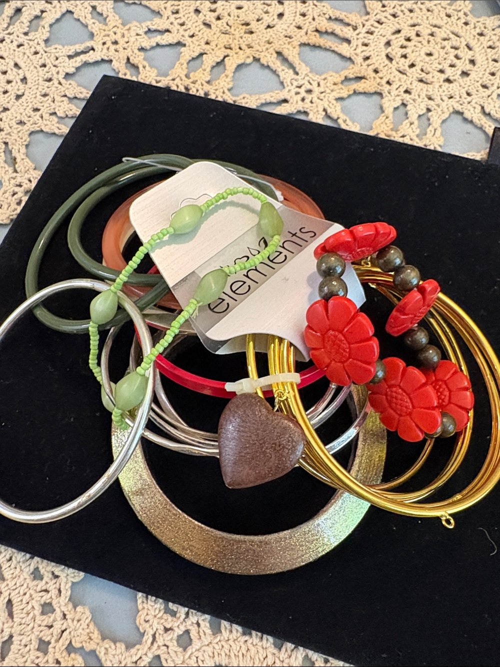 Element Gold-Tone Multi Coil Bracelet with Brown Heart Charms
